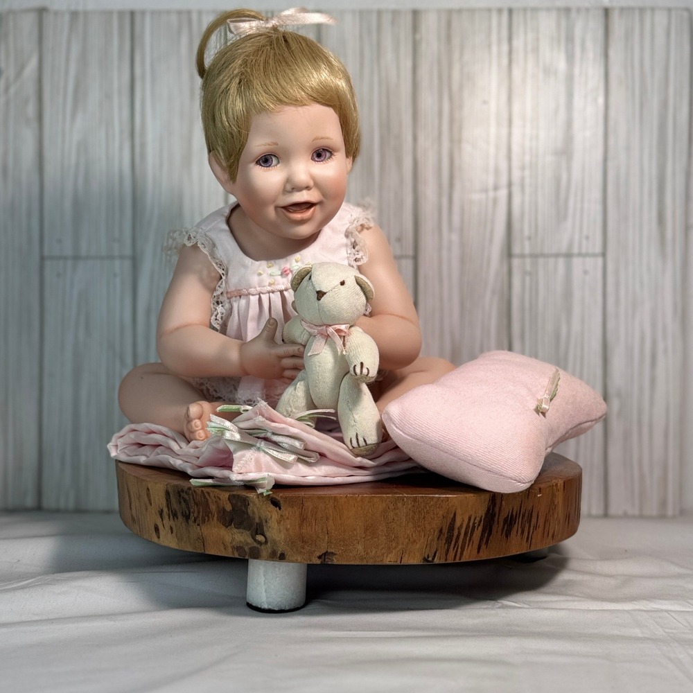 Vintage Ashton Drake 1993‎ Porcelain Baby Doll Pink Lace Outfit Teddy Bear